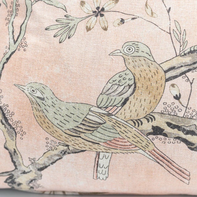 Custom Anna French Villeneuve Chinoiserie Designer Pillow - Blush Linen With Hand-Etched Pheasants & Songbirds - Luxury Feather-Down (20"x20") For Sale - Image 10 of 14