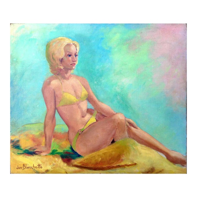 Mid 20th Century "Basking in the Sun" Figurative Female Oil Painting For Sale