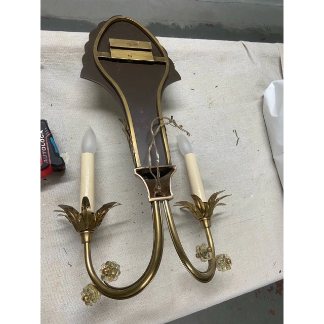 Pair of Global Views Mirror & Brass Sconces For Sale - Image 9 of 11