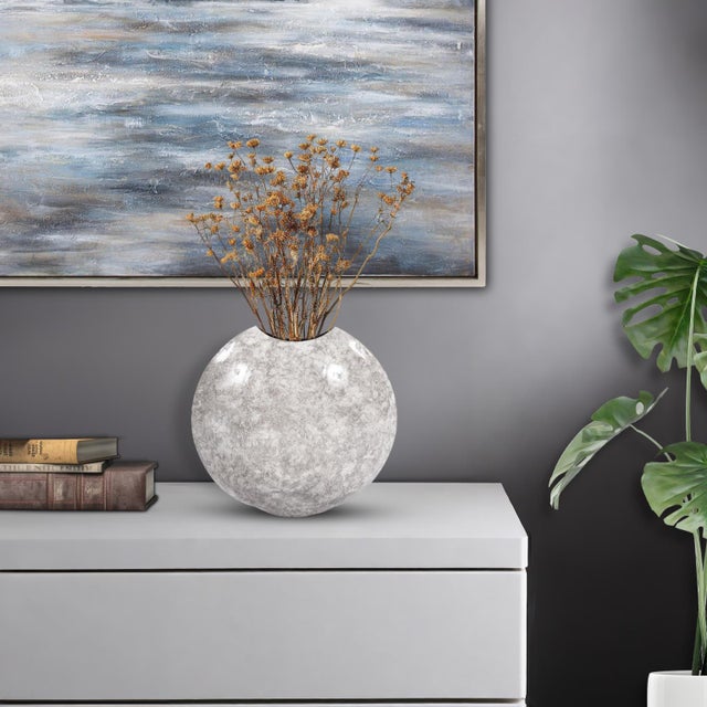 Gray Round Gray Marbled Iron Disc Vase- Large For Sale - Image 8 of 10