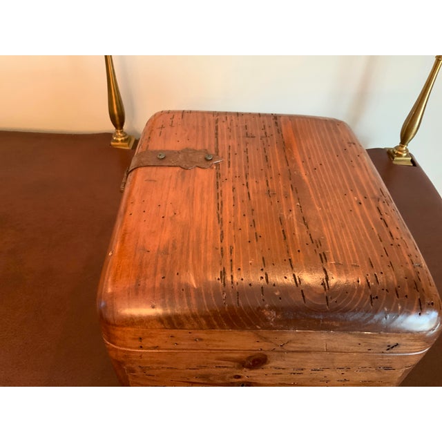 1900s Hand Forged Vintage Wormy Chestnut Hinged Wooden Box For Sale - Image 4 of 8
