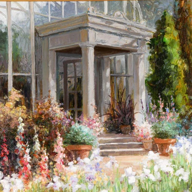 Late 20th Century Framed Signed Zhao Song the Conservatory Garden Oil on Canvas For Sale - Image 4 of 9