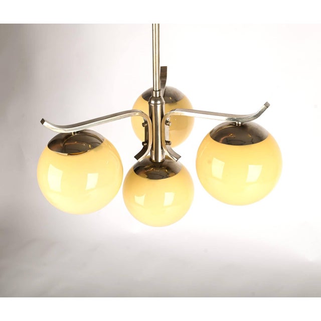 Bauhaus Art Deco Bauhaus Nickel Plated Chandelier with Opaline Glass, 1930s For Sale - Image 3 of 9