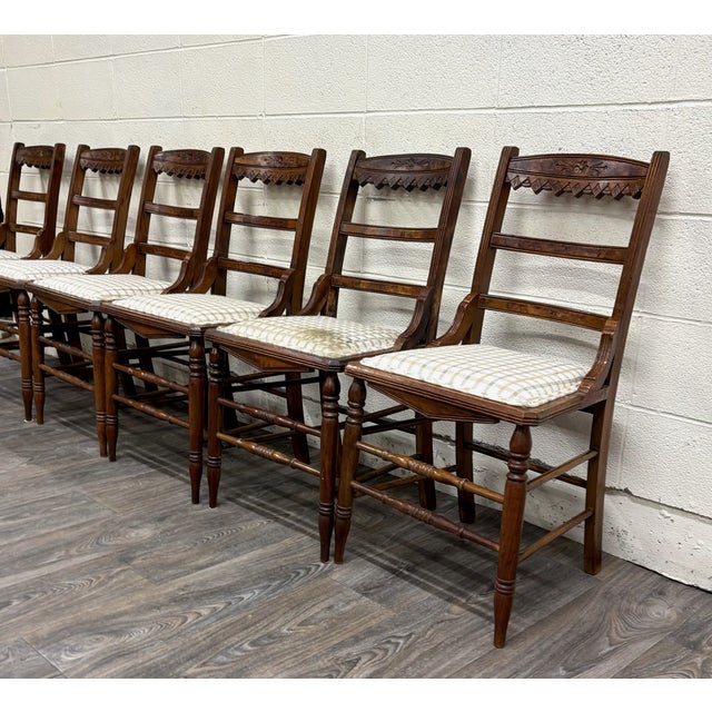 Antique Victorian Eastlake Ladderback Dining Chairs - Set of 6 For Sale - Image 11 of 17