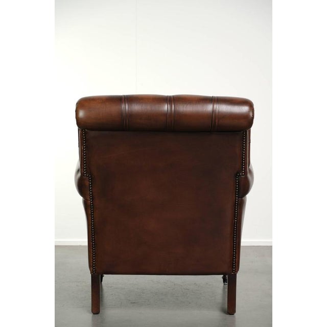 Chesterfield Armchair in Brown Cow Leather For Sale - Image 11 of 13