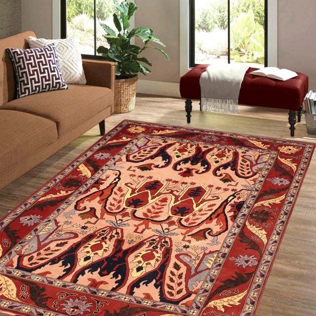 Create a new dimension of style in your home with this breathtaking semi-Vintage hand-knotted Kargahi rug featuring...