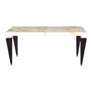 20th C. Italian French Deco Onyx and Ebonized Console Table With Brass Accents For Sale