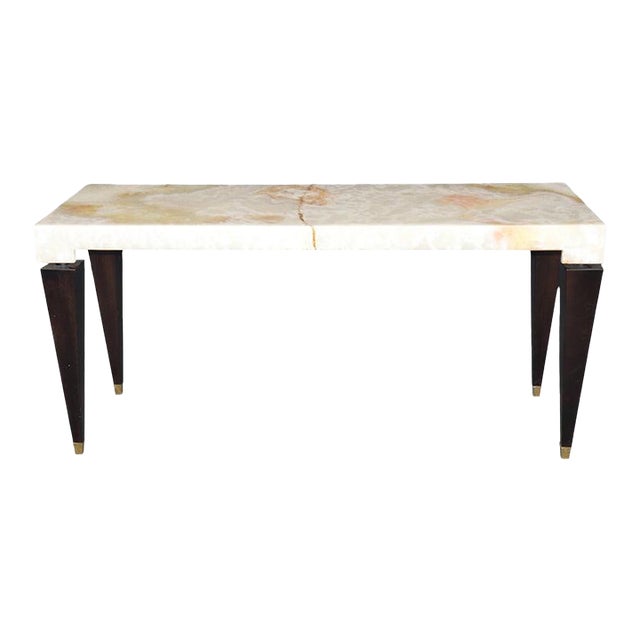 20th C. Italian French Deco Onyx and Ebonized Console Table With Brass Accents For Sale