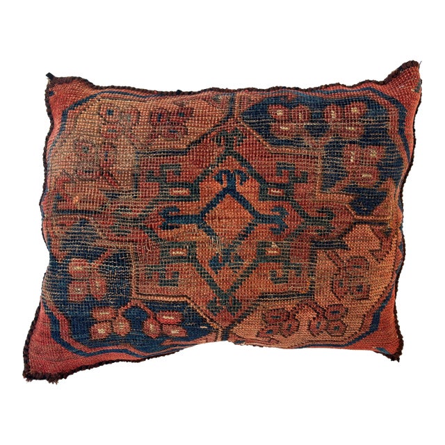Pillow W/Antique Rug Fragment, 1'3" X 1'7" For Sale