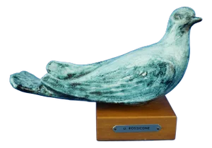 Ceramic Dove Sculpture with Wooden Base by Giuseppe Rossicone, Italy, 1970s