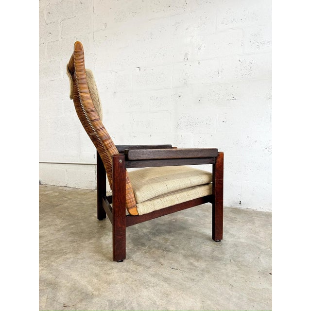 1970s Pj Muntendam for Jonkers Mid Century Wicker Rattan Highback Chair For Sale - Image 5 of 6