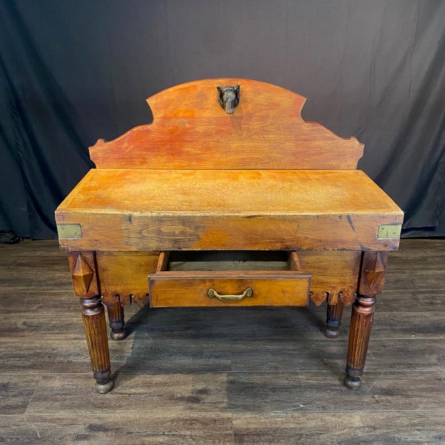 French Butcher’s Block Table With Bull’s Head Mount -Kitchen Island or Sideboard For Sale - Image 10 of 14