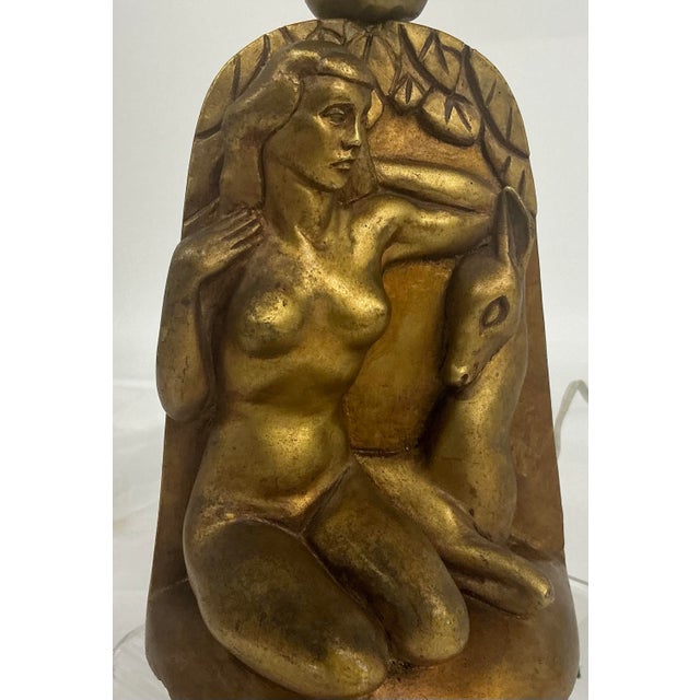 Vintage Art Deco Chalk Ware Sculptural Lamp. For Sale - Image 9 of 12