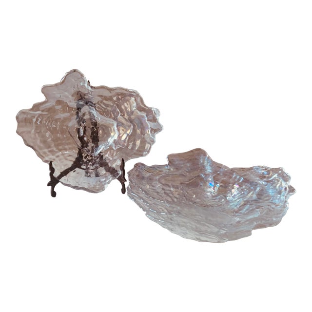 Set of Four French Iridescent Crystal Organic-Form Plates, Circa 1960s For Sale