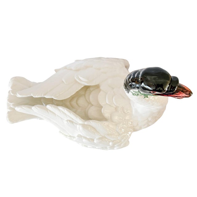 1980s Italian Hand-Painted Ceramic Swan Tureen & Centerpiece in Meissen Style by Chelsea House For Sale - Image 10 of 12