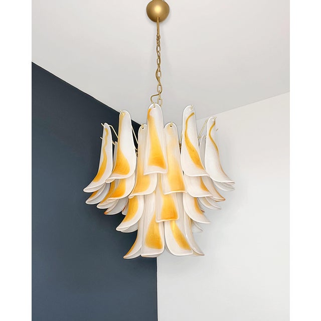 Vintage Italian Murano Chandelier with Acid-Etched Amber Glass Petals, 1990s For Sale - Image 10 of 17
