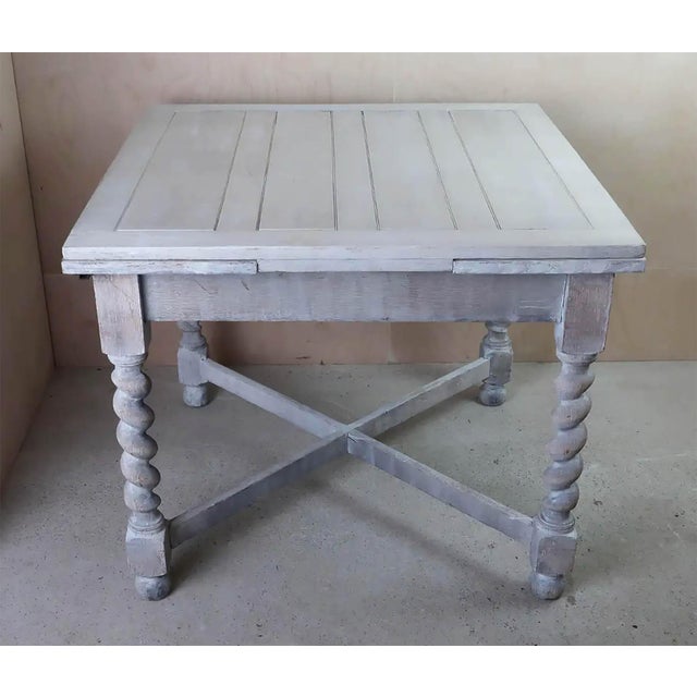1920s Small Antique English Limed Oak Dining Table with Barley Twist Supports, 1920s For Sale - Image 5 of 7