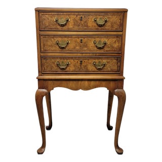 Hekman Walnut Burl & Oak Silverware Flatware Chest With Side Slides For Sale