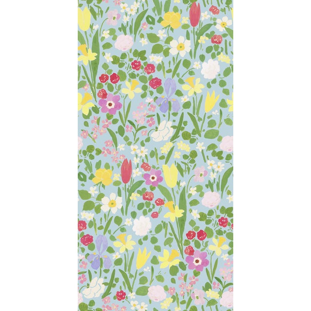 Art Deco Large Scale, Daffodils Wallpaper by Paule Marrot in Sky Blue For Sale - Image 3 of 3