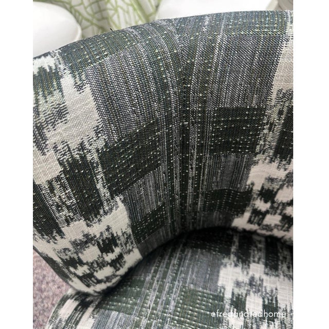 2020s Compact Barrel Chair on Casters With Sister Parish “Mahalo” Upholstery For Sale - Image 5 of 6