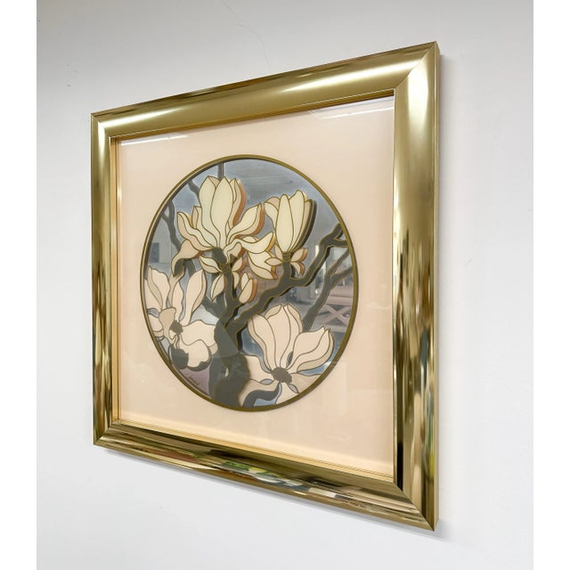 1970s Vintage 1970s Mid Century Modern Brass and Mirror Flower Art For Sale - Image 5 of 8