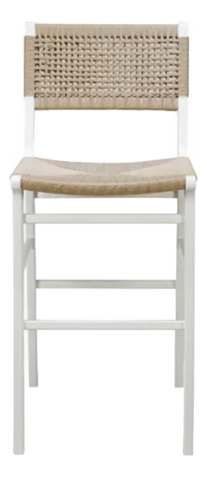Matthew Izzo Home Carson Matte White Lacquer Bar Stool With Woven Back and Rush Seat