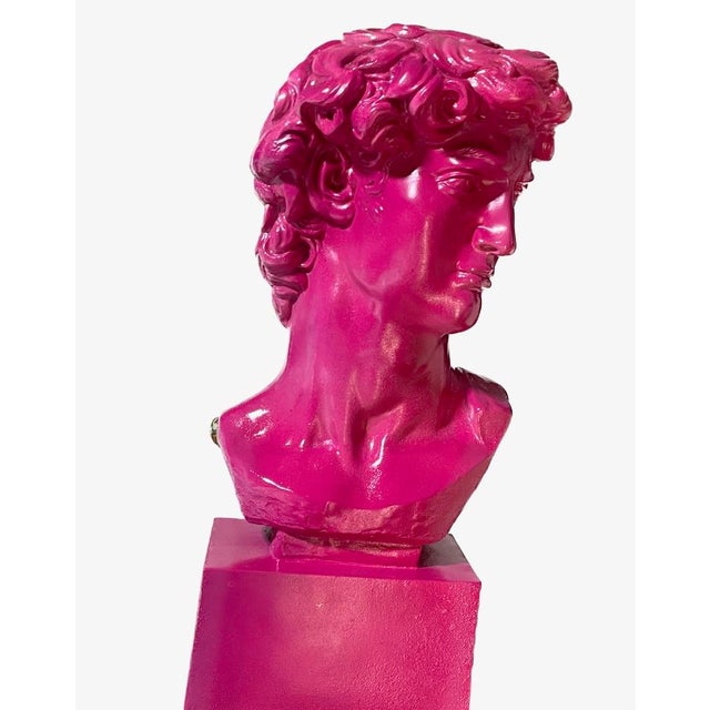 Vintage Pop Art Michelangelo’s David Bust in Post-Modern Neon Fuchsia Circa 1980s For Sale - Image 9 of 12