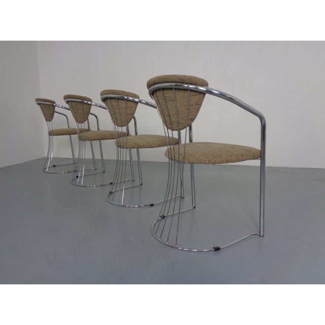 Beige Italian Chrome-Plated Dining Chairs, 1980s, Set of 4 For Sale - Image 8 of 18