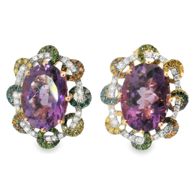 14K Rose Pink Gold Diamond & Amethyst Huggie Earrings Make a bold and elegant statement with these magnificent 14K Rose...