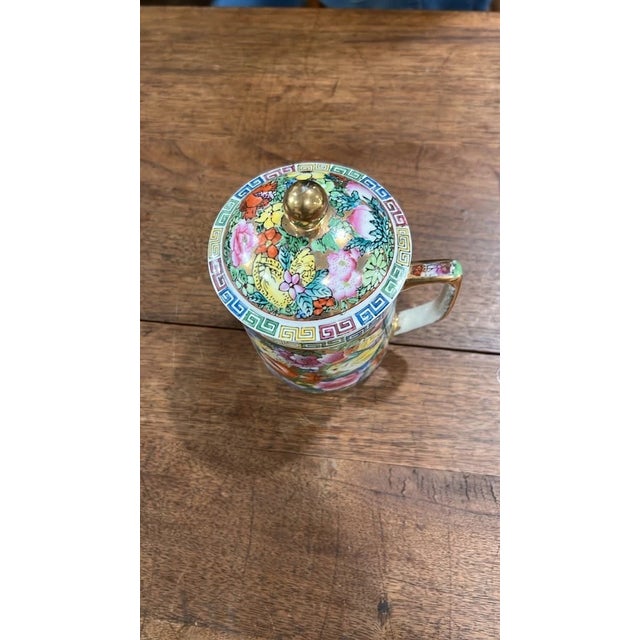 Chinese Vintage Famille Rose "Thousand Flowers" Covered Mug For Sale - Image 3 of 5