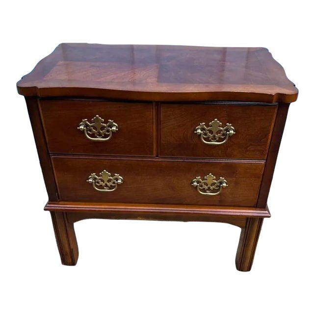 Vintage Lane Cherry Inlaid 2 Drawer Small Nightstand For Sale