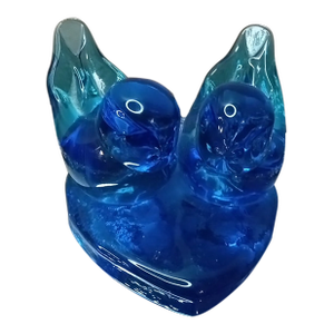 1990s Signed Leo Ward Dual Blue Birds of Happiness on Heart Pedestal