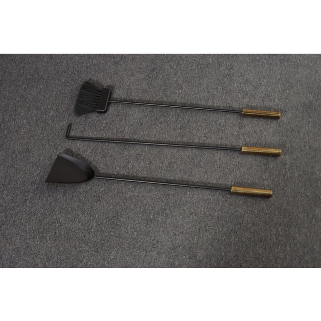 Vintage Modernist Iron and Brass Fireplace Tool Set With Brush, Shovel and Poker For Sale - Image 17 of 17