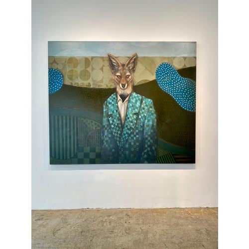 Standing Watch (the Jackal) Oil on canvas 60 x 72 in 152 x 183 cm Michele Mikesell’s Standing Watch (the Jackal) presents...