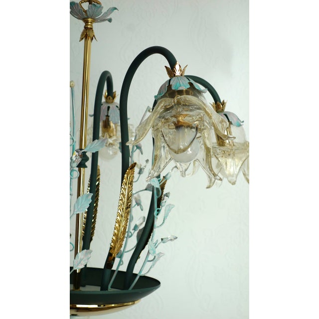 Italian Brass and Glass Lead Crystal Chandelier from Artigian Fabbrica Lambadari, 1960s For Sale - Image 13 of 16