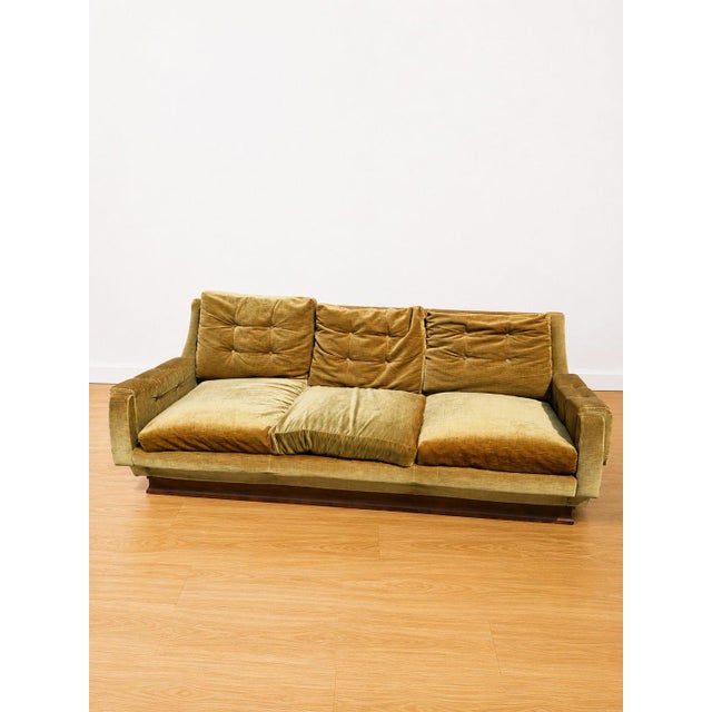 Textile Vintage Green Velvet and Wood Sofa, 1950s For Sale - Image 7 of 7
