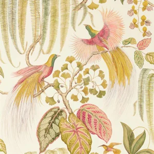 Sanderson Bird of Paradise Wallpaper in Olive - a Sample