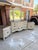 Ornate French Country Linen Bisque Dresser, Trifold Mirror & Nightstands For Sale In Houston - Image 6 of 9