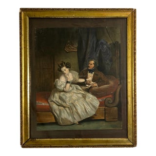 1920s Regency Style Print of Man and Woman in Salon For Sale
