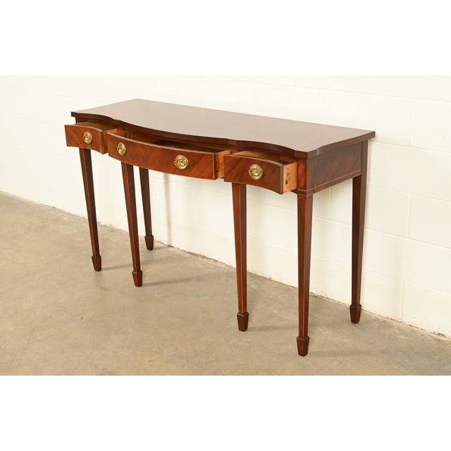 Wood Baker Furniture Historic Charleston Federal Inlaid Mahogany Three-Drawer Console Table | Newly Refinished For Sale - Image 7 of 14