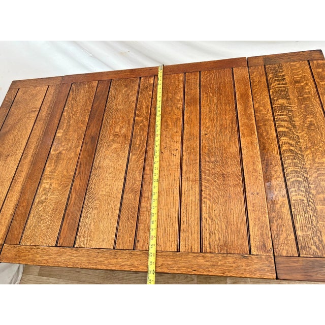 Antique Expanding Pub Kitchen Table Barley Twist Legs Quarter Sawn Tiger Oak For Sale - Image 12 of 14