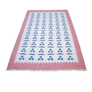 Turkish Silk Rug Kilim HandWoven Chintamani Motif Oushak Area Rug - 4′2″ × 6′4″ For Sale