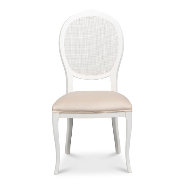 Art Deco Cane Back Dining Chairs in White with Taupe Velvet, Sets of 2 For Sale - Image 3 of 11