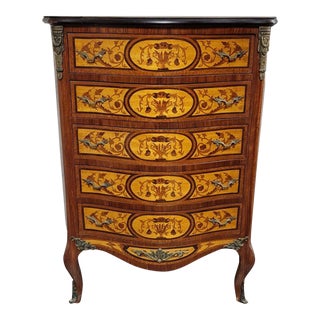 Louis XV-style French Chiffonier Tall Chest With Inlay Marquetry For Sale