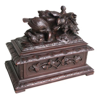 Antique 19th Century Swiss Black Forest Jelwery Box with Birds, 1880 For Sale
