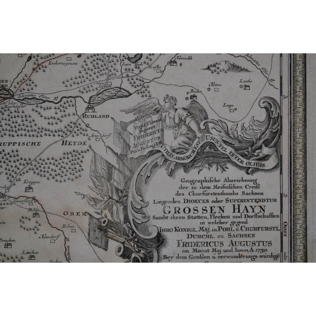 Paper Antique German Geographical Map "Grossen Hayn" 1730 Engraved in Black With Color Highlights For Sale - Image 7 of 12