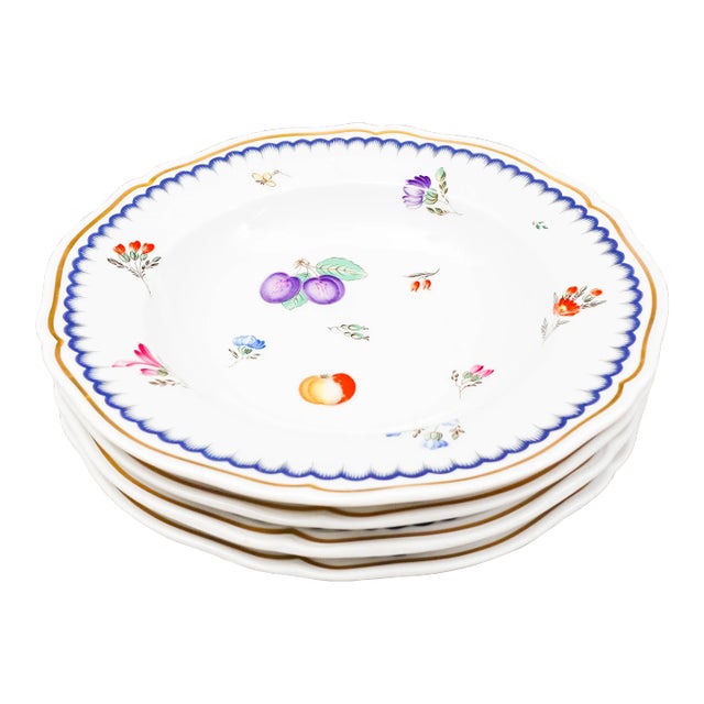 Vintage Richard Ginori Italian Fruits Porcelain Rimmed Soup Bowls- Set of 4 For Sale