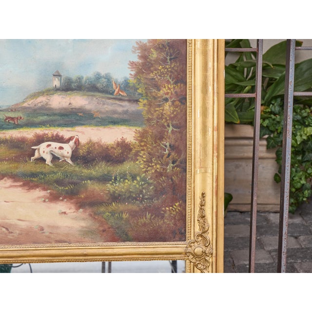 19th Century English Gilt Trumeau Mirror with Hunting Scene Oil Painting For Sale - Image 12 of 12