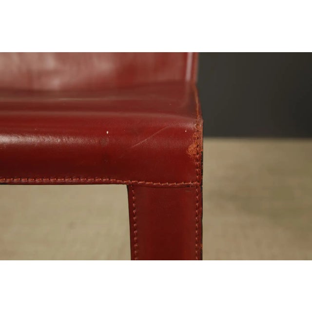Set of 4 Zanotta Burgundy Leather Dining Chairs, Italy, 1980s, Signed For Sale In Los Angeles - Image 6 of 15