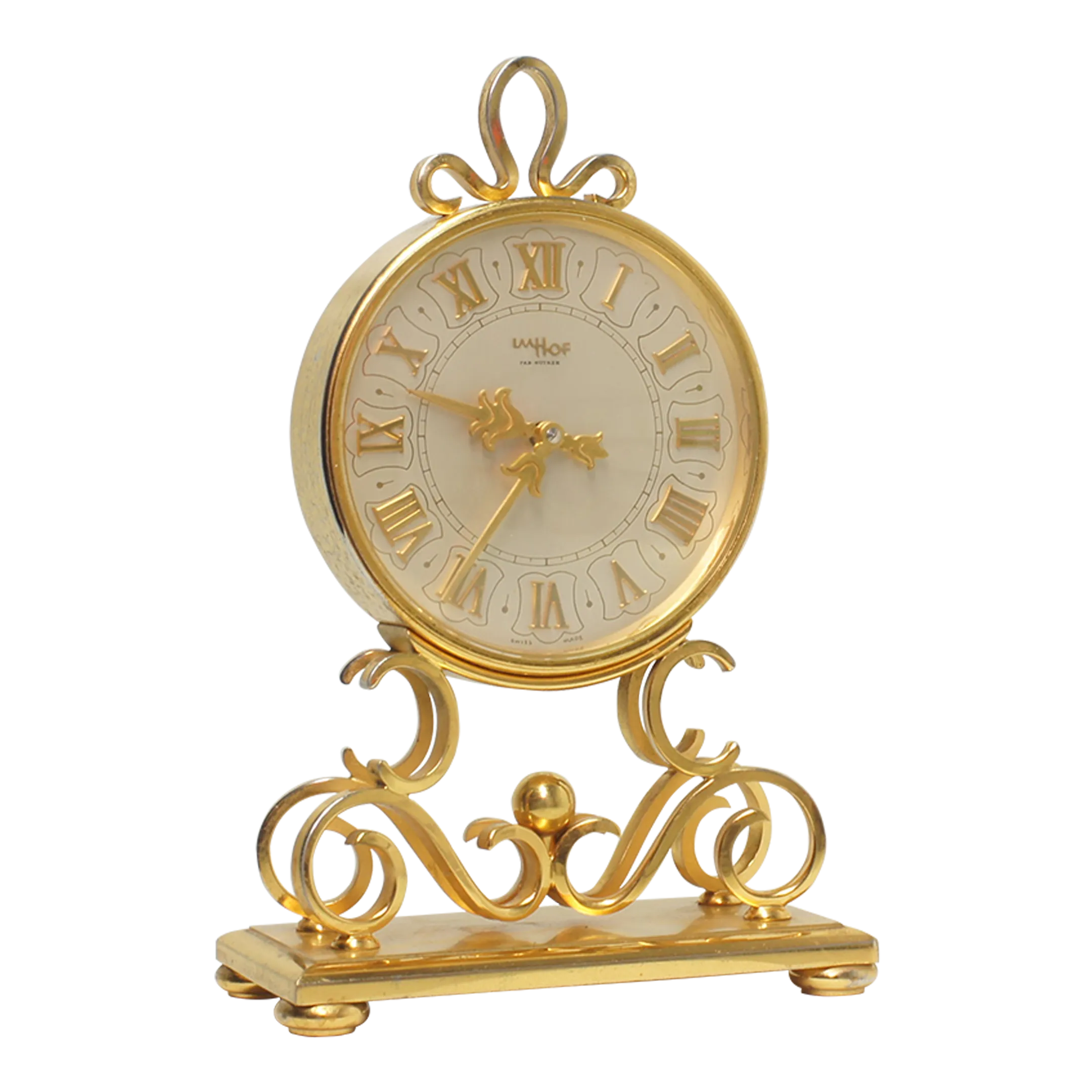 Mid-Century Gilt Brass Imhof Genève Clock With 8-Day Movement 15